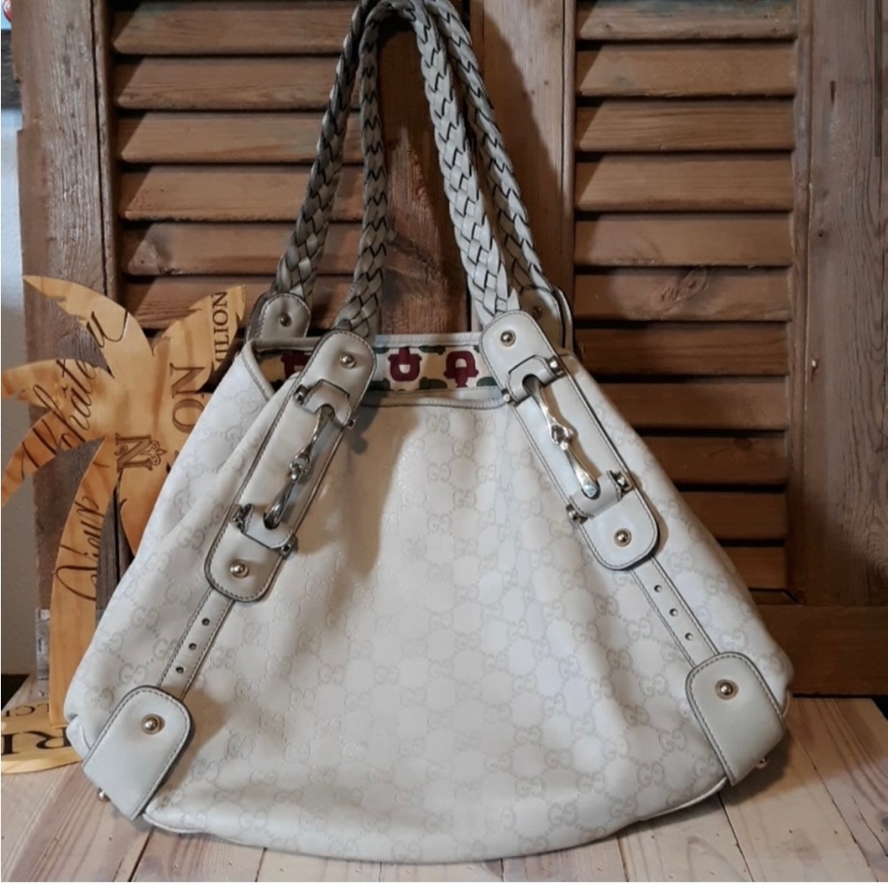 SALE!! GUCCI Guccisima Pelham Cream Leather Shoulder Bag